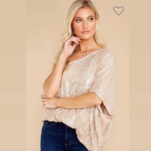 Starry Eyed Champagne One Shoulder Top, Sequin
